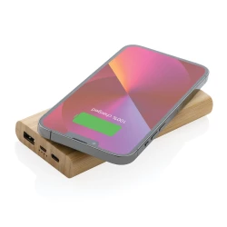 Bambusowy, bezprzewodowy power bank 8000 mAh, ładowarka bezprzewodowa 5W (P322.359)-2