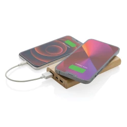 Bambusowy, bezprzewodowy power bank 8000 mAh, ładowarka bezprzewodowa 5W (P322.359)-3