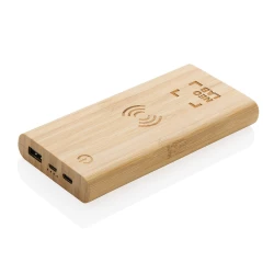 Bambusowy, bezprzewodowy power bank 8000 mAh, ładowarka bezprzewodowa 5W (P322.359)-6